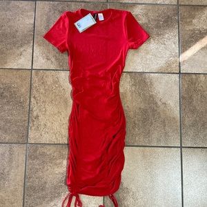 H&M Red Ruched midi dress